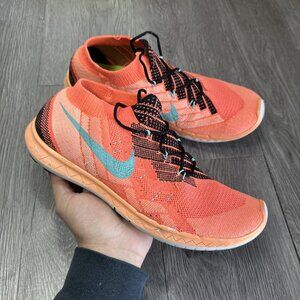 Nike Free 3.0 Flyknit Women's Size 9 Running Shoes Hot Lava Mango Turquoise